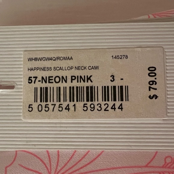 Ted Baker Happiness Scollop Neck Cami. Neon Pink with Red Floral - Picture 6 of 9